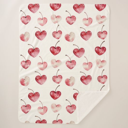Red Cherry Hearts Valentine's Day Sherpa Deken (Voorkant)