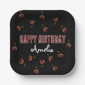 Red Cherry Personalized Party Papieren Bordje (Voorkant)