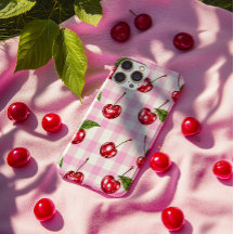 Red Cherry Pink Gingham Plaid Pattern Telefoonhoes