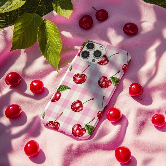 Red Cherry Pink Gingham Plaid Pattern Telefoonhoes iPhone Hoesje