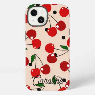 Red Cherry Retro Polka Dots gepersonaliseerd iPhone 13 Hoesje