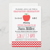 Red Chevron/Apple Teacher Afstuderen Invitation Kaart (Voorkant / Achterkant)