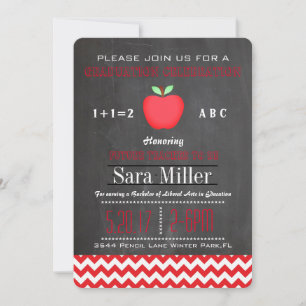 Red Chevron/Apple Teacher Afstuderen Invitation Kaart