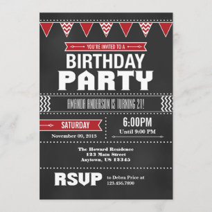 Red Chevron Chalkboard Invitation d'anniversaire