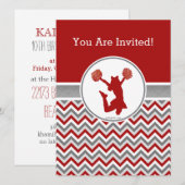 Red Chevron Cheer of Pom Party Invitation Kaart (Voorkant / Achterkant)