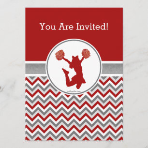 Red Chevron Cheer of Pom Party Invitation Kaart