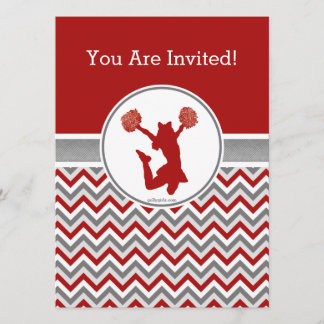 Red Chevron Cheer of Pom Party Invitation Kaart