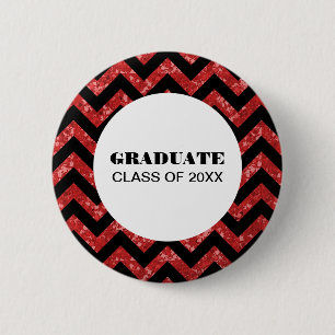 Red Chevron Glitter Afstuderen Button