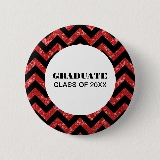 Red Chevron Glitter Afstuderen Button (Voorkant)