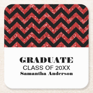 Red Chevron Glitter Afstuderen Onderzetters