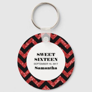 Red Chevron Glitter Sweet 16 Sleutelhanger