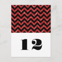 Red Chevron Glitter Table Briefkaart