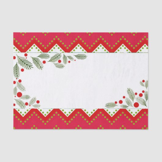 Red Chevron Holiday Greenery Merry Kerstmis Tissuepapier (Voorkant)