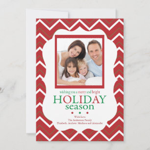 Red Chevron Stripe Retro Holiday-fotokaart Kaart