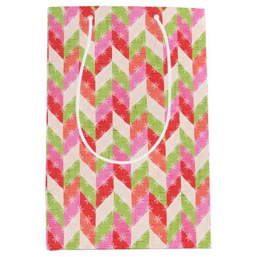 Red chevron twinkle Gift Bag Medium Cadeauzakje (Voorkant)