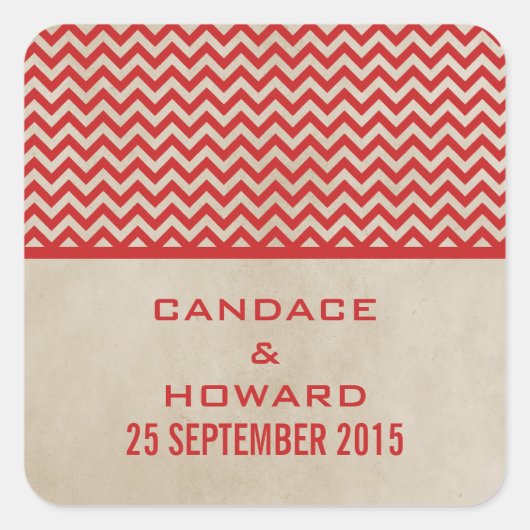 Red Chic Chevron Wedding Stickers (Voorkant)