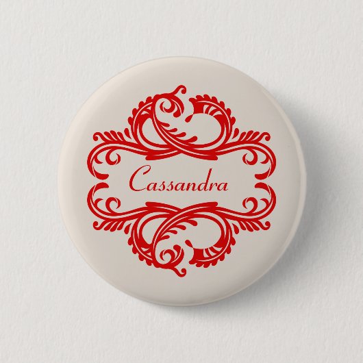 Red Chic Damask Button (Voorkant)
