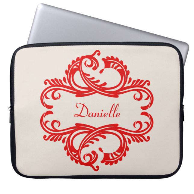 Red Chic Damask-laptophoes Laptop Sleeve (Voorkant)