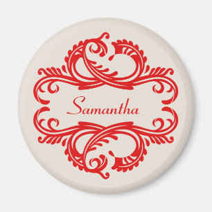 Red Chic Damask Magnet Magneet