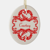 Red Chic Damask Ornament (Rechts)