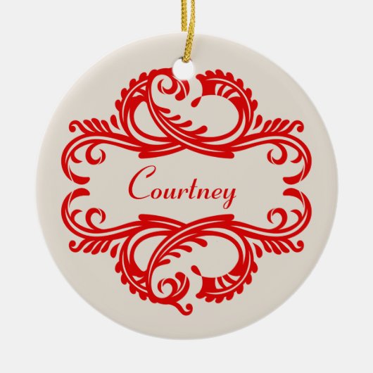 Red Chic Damask Ornament (Voorkant)