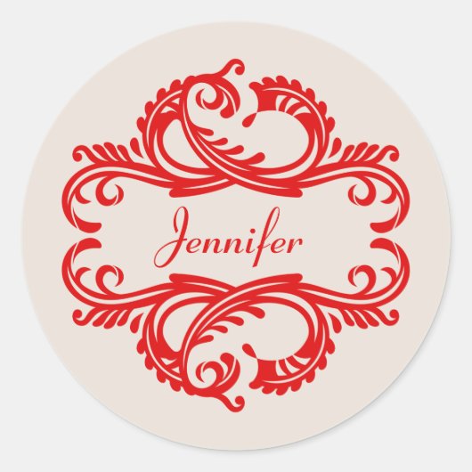 Red Chic Damask Stickers (Voorkant)