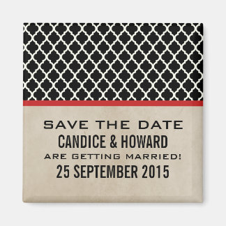 Red Chic Quatrefoil Save the Date Magnet Magneet