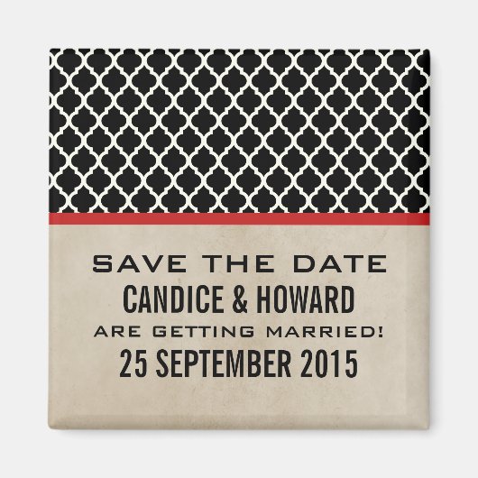 Red Chic Quatrefoil Save the Date Magnet Magneet (Voorkant)