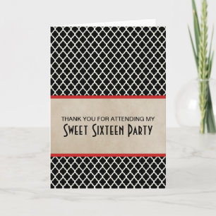 Red Chic Quatrefoil Sweet 16 Cartes de remerciemen