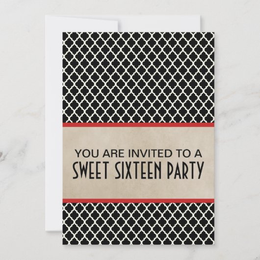 Red Chic Quatrefoil Sweet 16 Invite Kaart (Voorkant)
