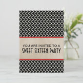 Red Chic Quatrefoil Sweet 16 Invite Kaart (Staand voorkant)