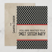 Red Chic Quatrefoil Sweet 16 Invite Kaart (Voorkant / Achterkant)