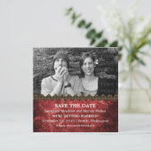 Red Chic Steampunk Photo Save the Date Invite Kaart (Staand voorkant)
