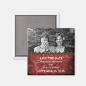 Red Chic Steampunk Photo Save the Date Magnet (Recto/Verso)
