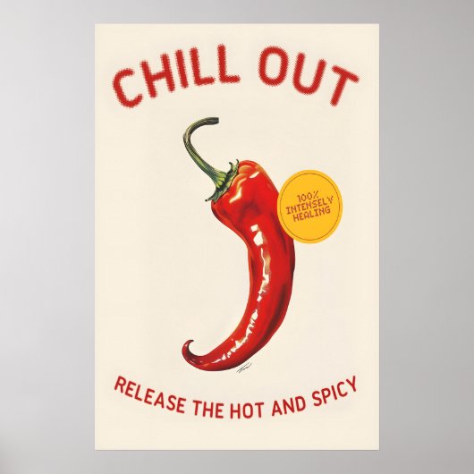 Red Chili Pepper 'Chill Out' Poster Spicy Kitchen (Devant)