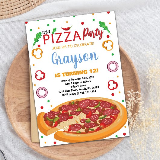 Red Chili White Red Pizza Invitations Anniversaire
