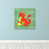 Red Chinese Dragon on Green Canvas Afdruk (Insitu (Houten vloer))