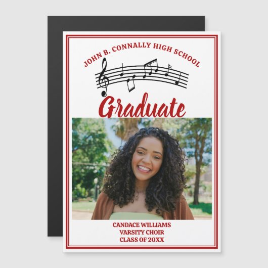 Red Choir Photo High School Graduation Magnet Card (Devant / Derrière)