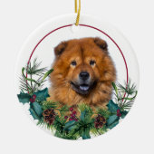 Red Chow Chow Dog Evergreen Berry Wreath Keramisch Ornament (Voorkant)