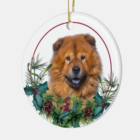 Red Chow Chow Dog Evergreen Berry Wreath Keramisch Ornament (Links)