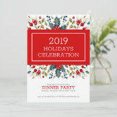 Red Christmas Berries Dîner de vacances invitation (Debout devant)