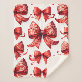 Red Christmas Bows Sherpa Deken