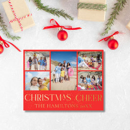 Red Christmas Cheer Folie Holiday Kaart 5 foto's