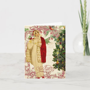 Red Christmas Coat Holiday Cards Feestdagen Kaart