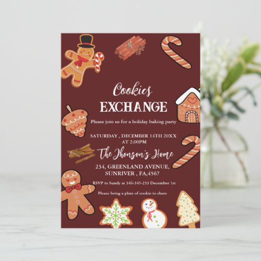 Red Christmas Cookies Exchange Party Invitation (Debout devant)