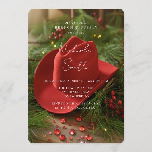 Red Christmas Cowboy Hat Brunch & Bubbly Kaart (Voorkant)