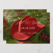 Red Christmas Cowboy Hat Wedding Save The Date (Voorkant / Achterkant)