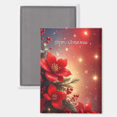 Red Christmas Floral Holiday Magnet (Recto/Verso)