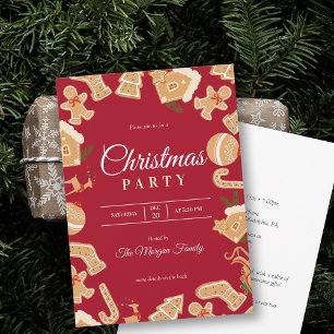 Red Christmas Gingerbread Fête Invitation