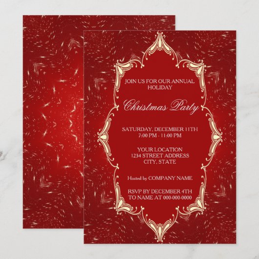 Red Christmas Holiday Party Invitation (Devant / Derrière)